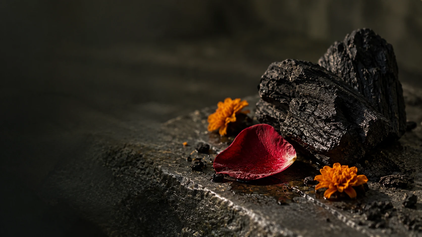 Charcoal with rose and marigold
