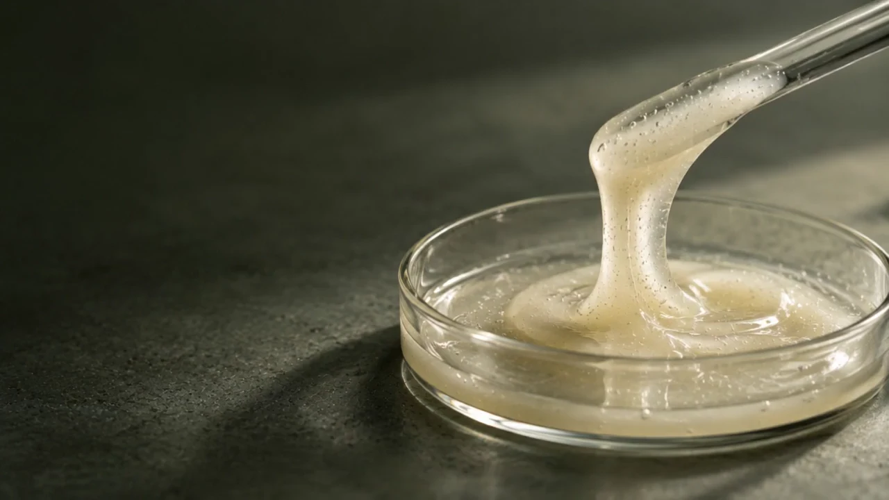 A glass rod lifting an emulsion in an editorial texture study