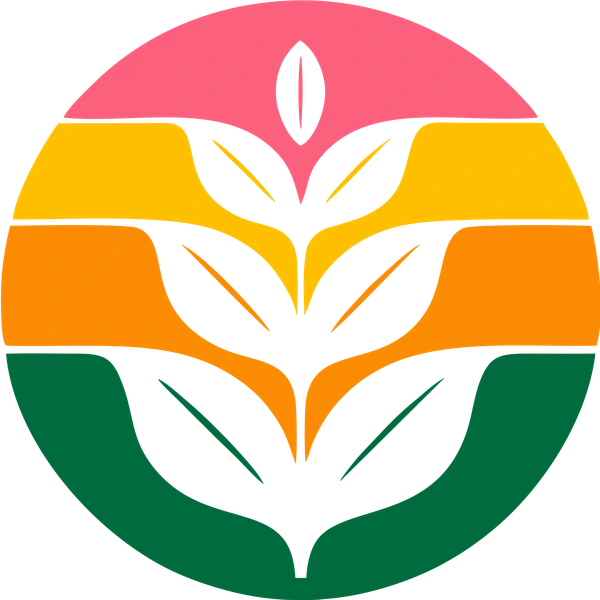 The Natureaallyy emblem: green, orange, gold and pink bands crossed by a growing plant