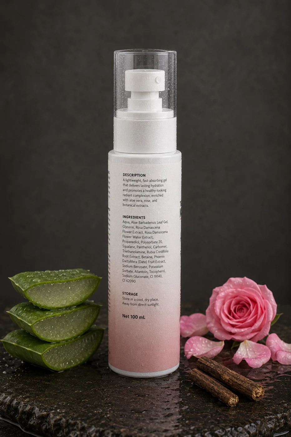 Rose Glow Gel: the complete label