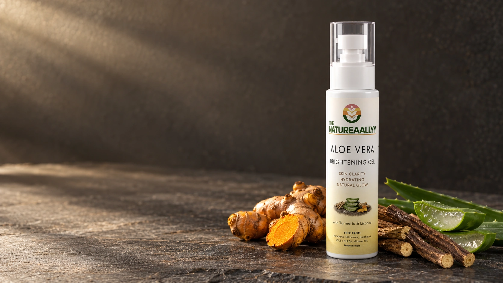 Brightening Gel with its hero botanicals on stone