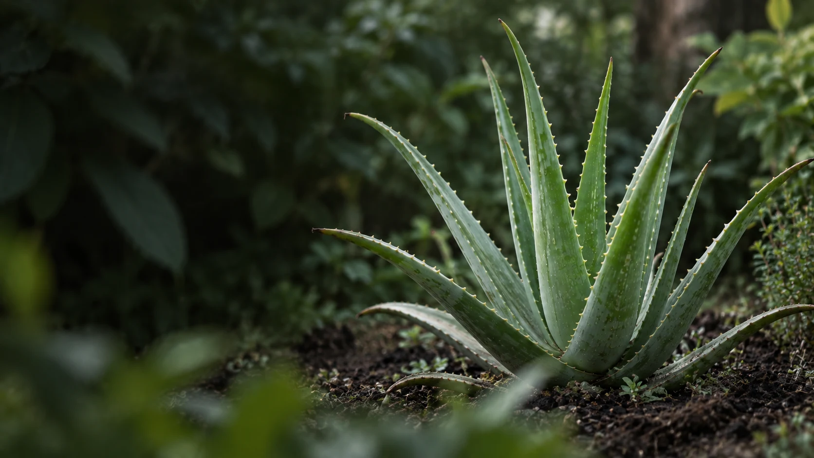 A close study of a freshly cut aloe vera leaf