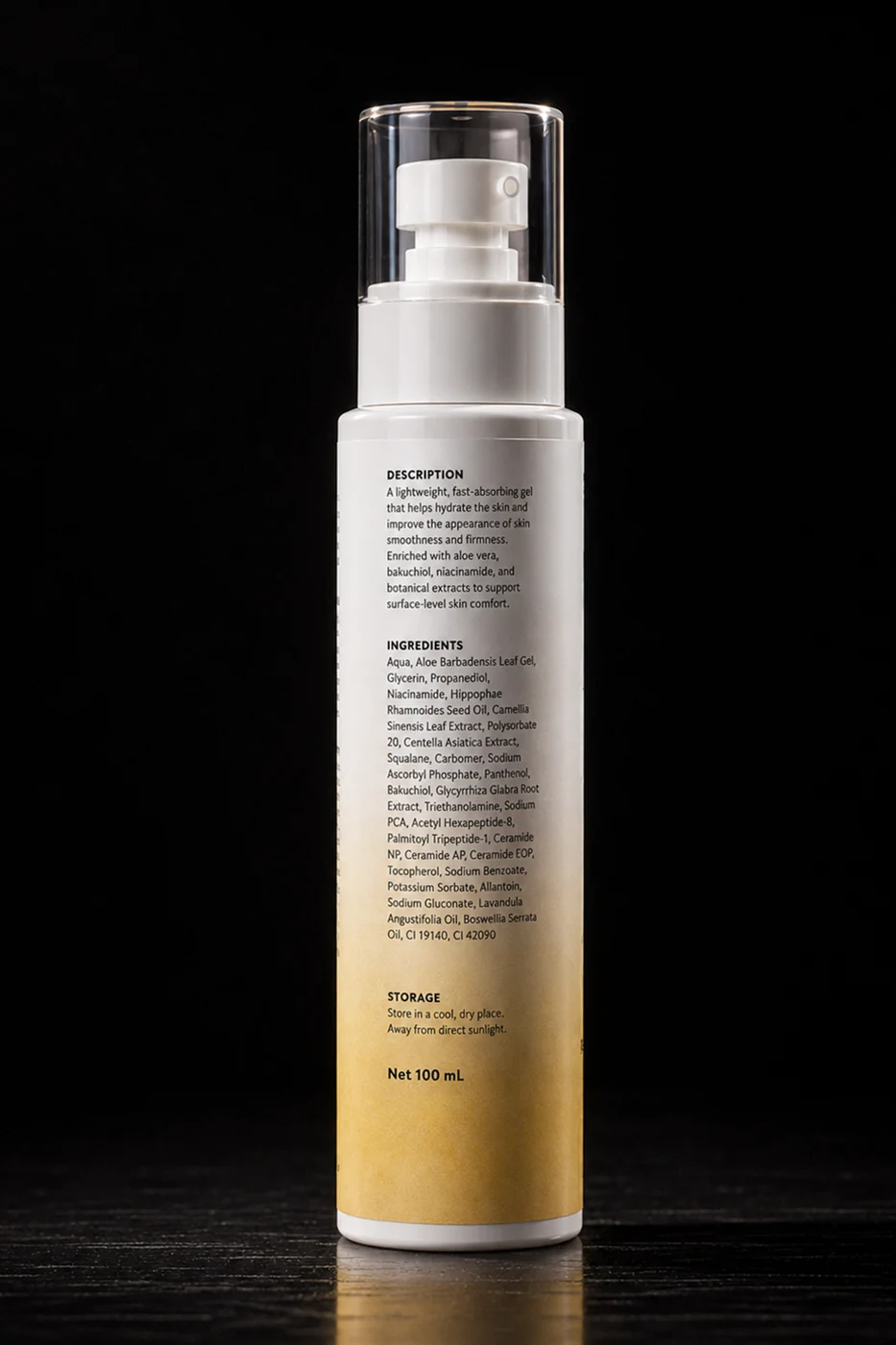 The back of the Radiance Gel bottle showing its complete label